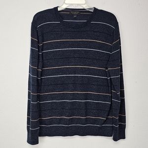 Banana Republic Factory Sweater Merino Wool Striped Blue Gray Sz M Quiet Luxury